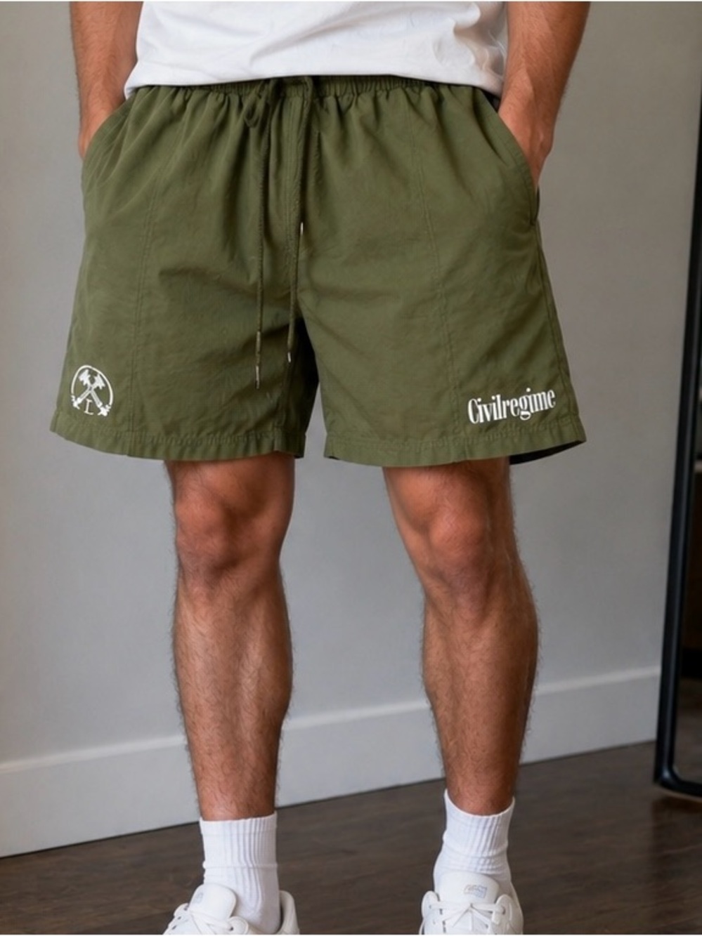 Olive Athletic Drawstring Shorts for Men